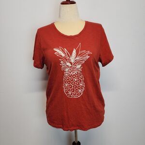 J.Crew Collector Pineapple T-shirt Size L Rust Orange Sequin Cotton Short Sleeve